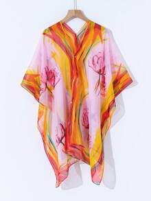 1 chiếc khăn choàng lớn đa năng họa tiết hoa sen chuyển màu mới, thích hợp cho mùa xuân, hè và thu. - Nhiều màu - Xem 6