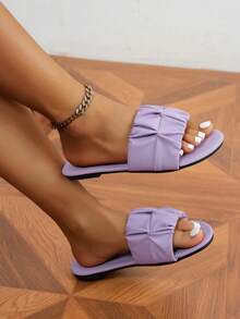 女士平底拖鞋，2025新款蝴蝶结软底轻便透气沙滩拖鞋，休闲夏季凉鞋 - 紫色 - 查看 5