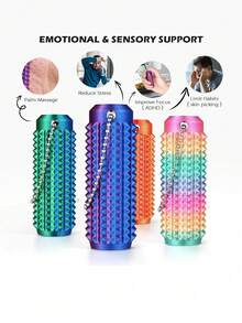 2个成人减压手部按摩玩具，有助于肌肉放松和缓解压力，迷你疼痛刺激和减压玩具，方便上班族随身携带，适合旅行、户外、办公室、返校等场合，便携式3D打印透气钥匙扣挂件，触感工具，表面纹理凸起和透气孔设计。 - 多色 - 查看 5