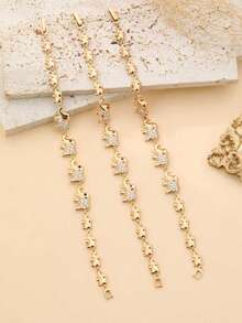 1pc Minimalist Fashionable Gold-Plated Copper Mother & Child Elephant Bracelet, Suitable For Women's Daily Wear - Yellow Gold - View 2