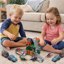 Dinosaur Basic Model Toy, T-Rex Head Storage And Construction Toy Set Includes Base Camp, Transport Truck, Fence And Trees, Suitable For Boys And Girls Creative Role Play - Green - View 1