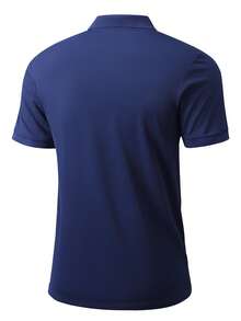 Áo polo nam màu trơn, thoáng khí, kiểu dáng thường ngày, công sở, thể thao, co giãn, thoải mái, thích hợp cho chạy bộ, tập thể dục, tập luyện. - Màu xanh hải quân - Xem 3