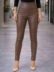 Women's Flannel Leather Pants Plush Fashion Autumn Winter - Rỉ Nâu - Xem 3