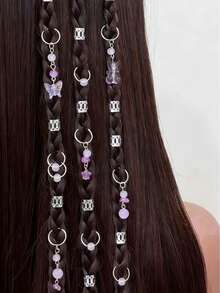 30 piezas de ligas para el cabello de punto con borlas rosas para niñas, accesorios para el cabello mixtos con oso, mariposa, estrella y perla, decoración para el cabello de mujeres y niñas - Púrpura malva - Ver 1
