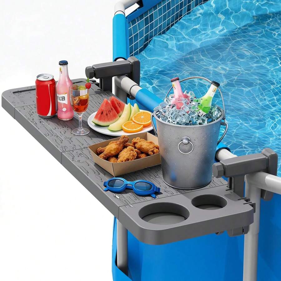 Poolside Bar, Above Ground Pool Bar Table, Clip On Poolside Bar With Foldable Tabletop, Adjustable Swim Up Bar For Round Frame Pools, Pool Side Table &Amp; Shelf, Easy Maintenance, Stable Tabletop - 黑色 - 查看 1