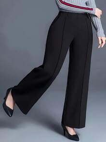 Plus Size Women Straight Leg Knit Pants, Mid-Length, Stretchy Fabric Black - Black - View 4