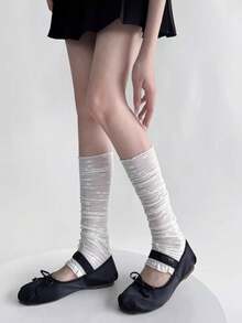 1 Paar dünne Spitzen-Mesh Blumen Beinwärmer, zarte Mesh-Textur mit exquisitem Blumenmuster, gerafftes Design für lässigen Stil, gezackter Saum für jugendlichen Look. Geeignet für Mary Jane Schuhe, Ballettschuhe, ideal für Frühlings-/Herbstoutfits, perfekt für den Arbeitsweg, Dates und lässige Anlässe - Verschiedenfarbig - Übersicht 1
