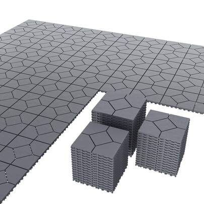 Interlocking Patio Deck Tiles 60-Piece Set (44 Main Tiles, 12 Edge Tiles, 4 Corner Tiles) 12" Weather-Resistant Outdoor Flooring | Gray/Brown | For Garden, Balcony, Poolside