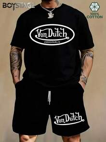 Men's Printed Pattern T-Shirt Shorts Set,  Von Dutch Shirt,Graphic Tees, 2026 New Casual Men's Set,Camisetas Para Hombre,Shorts De Hombre - 黑色 - 查看 2