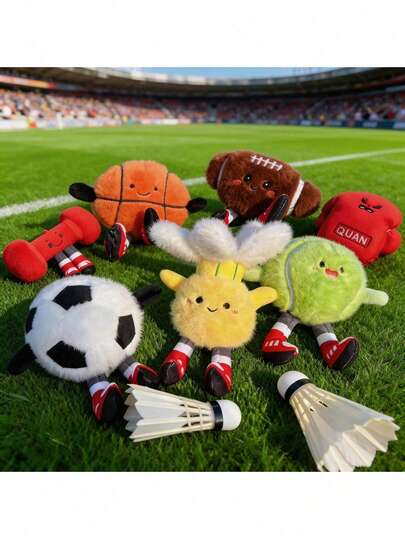 1pc Cute Cartoon Ball Shaped Pendant - Outdoor Sports Packaging Decoration - Interesting Creative Sports Decor, Football, Basketball, Badminton, Dumbbell, Rugby, Tennis Pendant - Backpack Charm, Decorative Doll