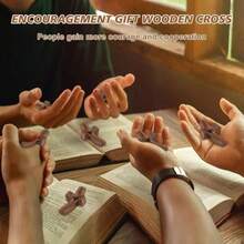 VINCAN 10pcs "Heart To Heart" Small Wooden Cross, Encouragement Gift, Handheld Pocket Cross With Mesh Bag, Finger Pressure Relief, Christian Prayer Church Gift - Multicolor - View 10