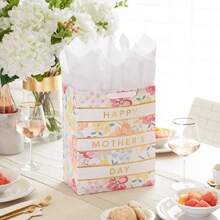 Hallmark - Bolsa de regalo para el día de la madre 33 cm papel de seda diseño de rayas florales pastel con detalles dorados para mamá abuela Nana Nueva madre-108 - raya floral - Ver 5