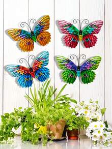 Décoration extérieure papillon doré métallique, papillon en fer avec crochet, peint par pulvérisation et résistant à la rouille, convient pour le balcon, le jardin, la clôture, la cour, la décoration murale - Type B - Voir 6