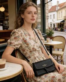 Kate Spade Túi đeo chéo KS KNOTT kiểu nắp gập dành cho nữ, túi xách nhỏ có dây đeo điều chỉnh được. - màu đen - Xem 2