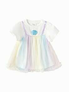 Balabala Đầm voan xếp lớp bồng bềnh, mềm mại, mộng mơ, đáng yêu, phong cách cho bé gái, trang phục mùa hè 2026. - tông màu trắng tím - Xem 4