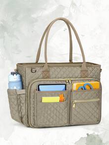 绗缝多口袋手提包，15.6英寸保温笔记本电脑包，带行李带，教师护士工作单肩包 - 彩色 - 查看 14