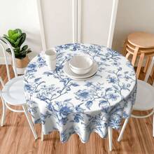 Blue Sage Green Floral Round Tablecloth - 60 Inch Dia Or 70 Inch Dia Chinoiserie Flower Table Cloth Vintage Boho Floral Polyester Fabric Farmhouse Round Table Cover For Kitchen Party Dining Picnic Outdoor Decor - Hoa văn xanh dương 3 - Xem 4