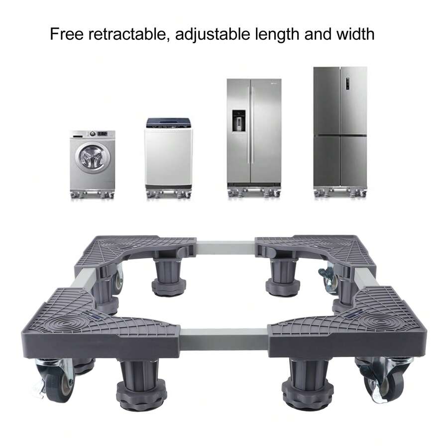 Support de base pour réfrigérateur mobile en alliage de fer, chariot réglable avec frein, équilibre, angle de nivellement, mesure pour meubles, électroménagers, organisateur de frigo, réfrigérateur - Voir 1