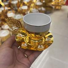 一套陶瓷咖啡杯碟，3D蝴蝶叶形手柄，金色马克杯，北欧简约牛奶杯，下午茶杯，红色茶杯，情人节礼物 - 金色 - 查看 1