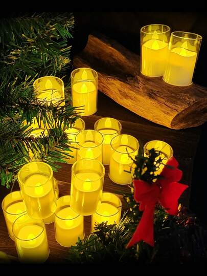 24/6pcs 6cm Height Battery Operated Flameless Candles, Romantic Clear Glass Holder Transparent LED Wax Lamp For Mother's Day, Summer Wedding, Graduation Party & Outdoor Garden Night