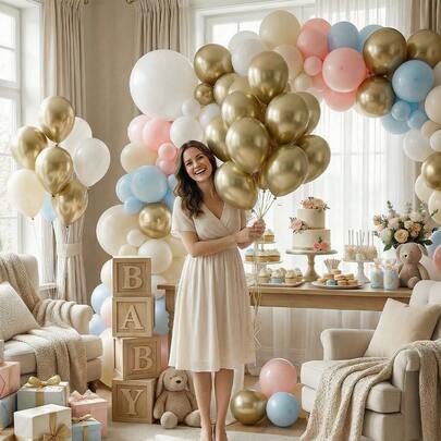 20pcs 5/10/12 Inch Metallic White Gold Latex Balloons, Suitable For Birthday Party Decoration, Wedding, Anniversary, Baby Shower, Event Decor