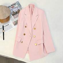 New Casual Double-Breasted Blazer Pink Spring - Pink - View 3