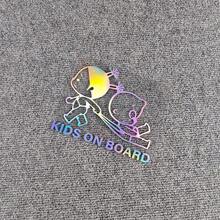 1pc Colorful Laser Boy & Girl Caution Children On Board Car Sticker Universal Model - A - View 3