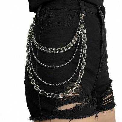 1pc Punk & Hip-Hop Style Multi-Layer Gold & Silver Metal Chain, Versatile Decoration For Jeans, Cargo Pants, Suitable For Spring, Summer, Autumn, Music Festivals, Partiesy2k