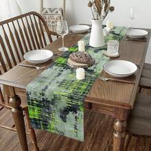 Watercolor Tie-Dye Table Runner, Lime Green Gray Colorful Vanity Dresser Runner, Modern Abstract Geometric Brushstroke Painted Runner, Suitable For Home Party Decor 13x35/13x47/13x59/13x72/13x90/13x108 Inches - Multicolor - View 3