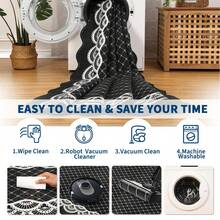 Washable Rugs, Rug Modern Geometric Living Room Rug, Stain-Resistant Scalloped Throw Rugs, Soft Faux Wool Carpet For Bedroom Entryway Office Dorm - Black(120*170cm) - View 7