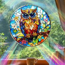 1pc Painted Glass Owl & Butterfly Static Cling Window Sticker, Reusable No Glue, Fits Windows & Glass Doors, Creates Artistic & Atmospheric Lighting Decor, Made Of PVC Material - one-size - View 7