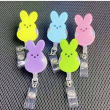 1pc Acrylic Easter Bunny Badge Reel, Retractable PMMA Nurse ID Badge Holder With Alligator Clip, Cute Holiday Badge Reel Suitable For Nurses And Office Use - 粉紅色 - 查看 2