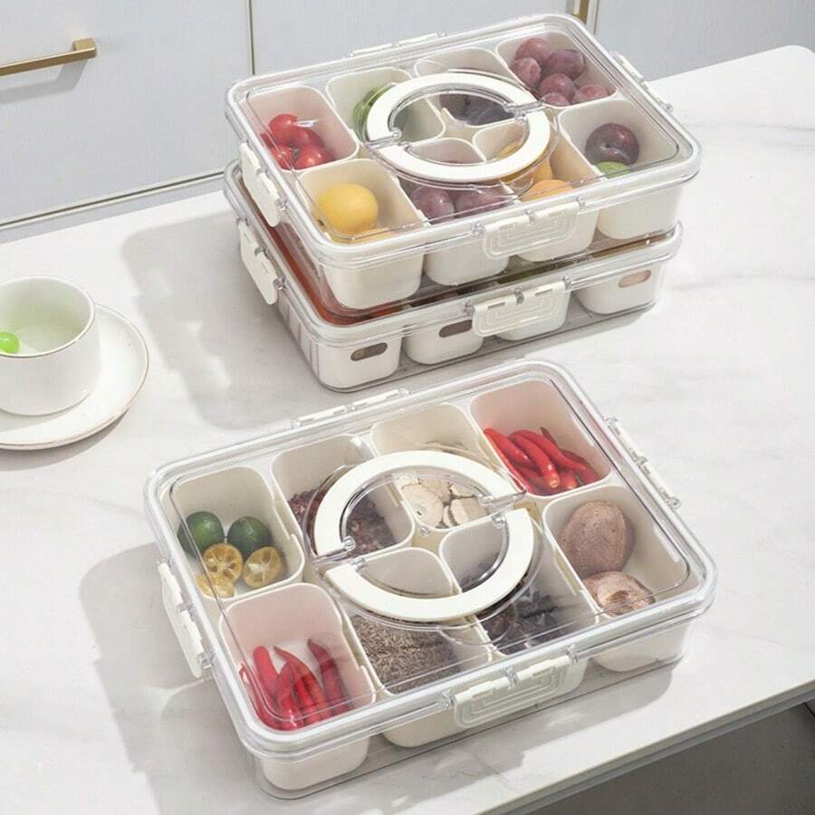 1pc Sealed Spice Storage Box, 2/4/8 Compartment Portable Plastic Spice Organizer, Airtight Kitchen Seasoning Container