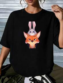 Disney Zootopia Judy Hopps & Nick Wilde Cute Graphic T-Shirt, Chibi Couple Oversized White TeeCrafted From Soft, Comfortable, And Durable Pure Cotton Fabric, This Round-Neck T-Shirt Is An Ideal Choice For The Spring And Summer Seasons. Suitable For A Wide Range Of Occasions-Including Daily Wear, Shopping, Parties, Travel, And Social Gatherings-It Also Makes For An Exquisite Gift. - màu đen - Xem 1