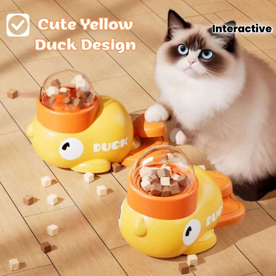 Đồ chơi cho thú cưng ăn tương tác hình vịt - Máy phân phát đồ ăn bằng cách nhấn và xoay, chất liệu nhựa bền, dễ vệ sinh, thích hợp để huấn luyện trí thông minh cho mèo/chó và ngăn ngừa nuốt phải thức ăn, có thể sử dụng trong phòng khách, ngoài trời, sân vườn, không cần nguồn điện hoặc pin. - Màu vàng - Xem 1