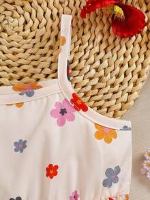 2pcs Baby Girl Summer Casual Floral Print Dress + Hat Set - Multicolor - View 5