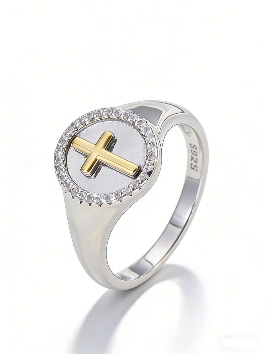 1 chiếc nhẫn hình thánh giá bằng bạc Sterling S925 đính đá Zirconia, có thể cá nhân hóa, quà tặng đeo hàng ngày cho phụ nữ. - Nhiều màu - Xem 1