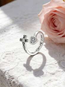 1 chiếc nhẫn hình thánh giá mạ vàng, đính đá Cubic Zirconia, có thể điều chỉnh kích cỡ, trang sức Cơ đốc giáo, quà tặng cho phụ nữ. - Nhẫn - Xem 4