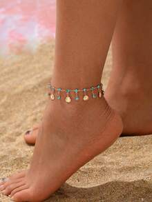 1 chiếc mặt dây chuyền tua rua hình vỏ sò đính đá lấp lánh phong cách Bohemian thời trang, thích hợp cho kỳ nghỉ hè ở bãi biển, du lịch và đeo hàng ngày của phụ nữ. - Màu xanh lam - Xem 2