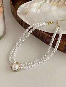 1/3pcs Set Vintage Palace Style Crystal Rhinestone & Faux Pearl Necklace And Earrings Jewelry Set For Women Valentine's Day Accessories W9X8Valentine's Day Gift For Her - White - View 2