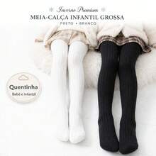 Kit 2 Meias Calça Bebê e Infantil Grossa Inverno Quentinha Feminina - 1 Branca e 1 Preta - Visão 1