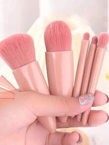 5-Piece Makeup Brush Set With Portable Mirror - Mini Compact Set - Soft Bristles - High Precision - Easy Application - Various Colors - Daily Use - Travel - Lightweight, Practical, Durable - 隨機的 - 查看 4