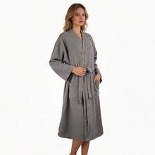 1件华夫格浴袍，成人男女通用和服，春夏浴袍，睡衣，家居服，酒店/水疗中心浴衣，吸水速干，宽松版型，多色可选，浴室及家居必备品 - 彩色 - 查看 4