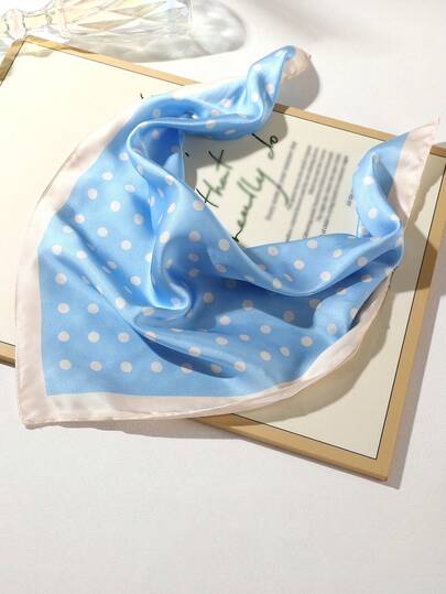 1 chiếc khăn quàng cổ in họa tiết tối giản, chấm bi trắng, chất liệu satin thanh lịch dành cho nữ, phong cách Bohemian, màu xanh dương nhạt, đa năng, phù hợp cho kỳ nghỉ biển, có thể dùng làm thắt lưng, trang trí túi xách, ruy băng, băng đô hoặc khăn quàng cổ.