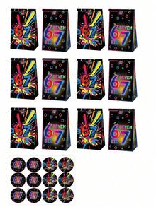 12pcs "67" Themed Party Gift Bags, Suitable For Birthday, Candy, Gathering. Numbered 67 Decor Animated Gift Supplies, Applicable For Baseball Party, Wedding, Bachelorette Party, Birthday And Outdoor Camping Etc. - Multicolor - View 11