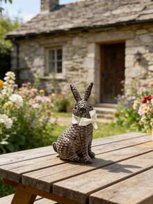 Resin Woven Texture Rabbit Figurine Set (With White Ribbon) - Adorable Rabbit Design, Suitable For Placing On Living Room Shelves, Patio Tables, And Vanity, Creating A Warm And Charming Atmosphere, A Popular Accessory For Fashionable Indoor And Outdoor Decor. Easter Decoration, Easter Gift - Multicolor - View 14