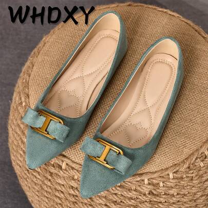 WHDXY Giày bệt kiểu Pháp dành cho nữ, giày lười mũi nhọn trang trí nơ, giày moccasin đen cổ điển đa năng, giày casual thanh lịch.