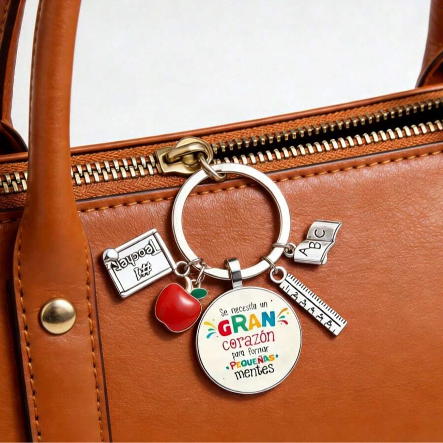 Teacher's Day Thank You Keychain With Spanish Quote, Apple And School Pendant, Gift For Female Teachers - Keychain1 - View 1