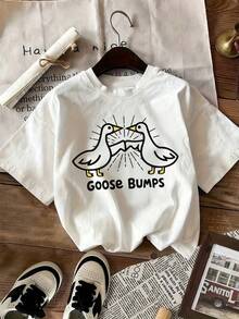 1 Pack Girls Casual Printed Crew Neck Short Sleeve T-Shirt Summer Student Youth Clothing - 白色3 - 查看 2