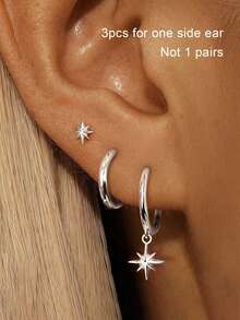 Set de 1/3 piezas de pendientes mini elegantes y de moda, pendientes de clip decorados con zirconia en forma de estrella, adecuados para festivales, vacaciones, fiestas, citas, regalos y uso diario - Multicolor - Ver 16